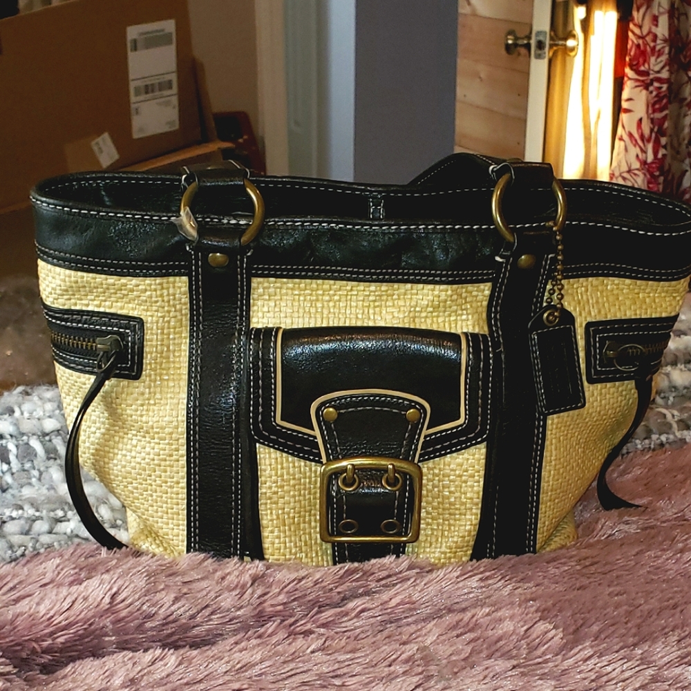 COACH Legacy Raffia Leather & Straw(Matching Wristlet Available)